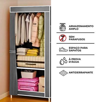 Guarda Roupa Closet Dobrável Organizador com Capa de Tecido - Cinza