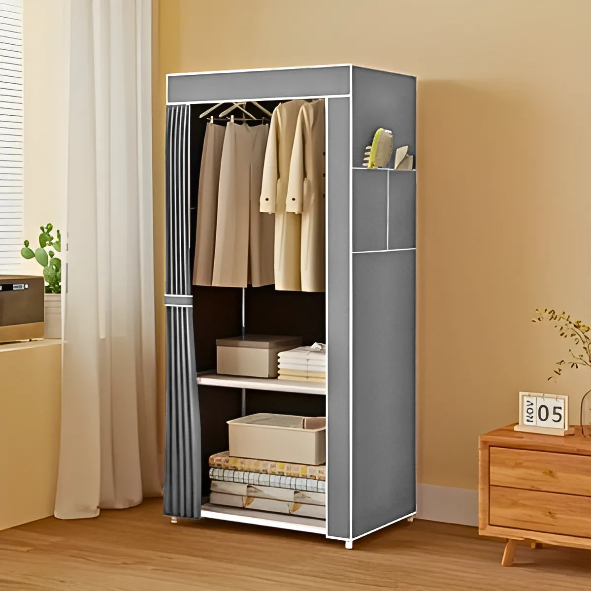 Guarda Roupa Closet Dobrável Organizador com Capa de Tecido - Cinza