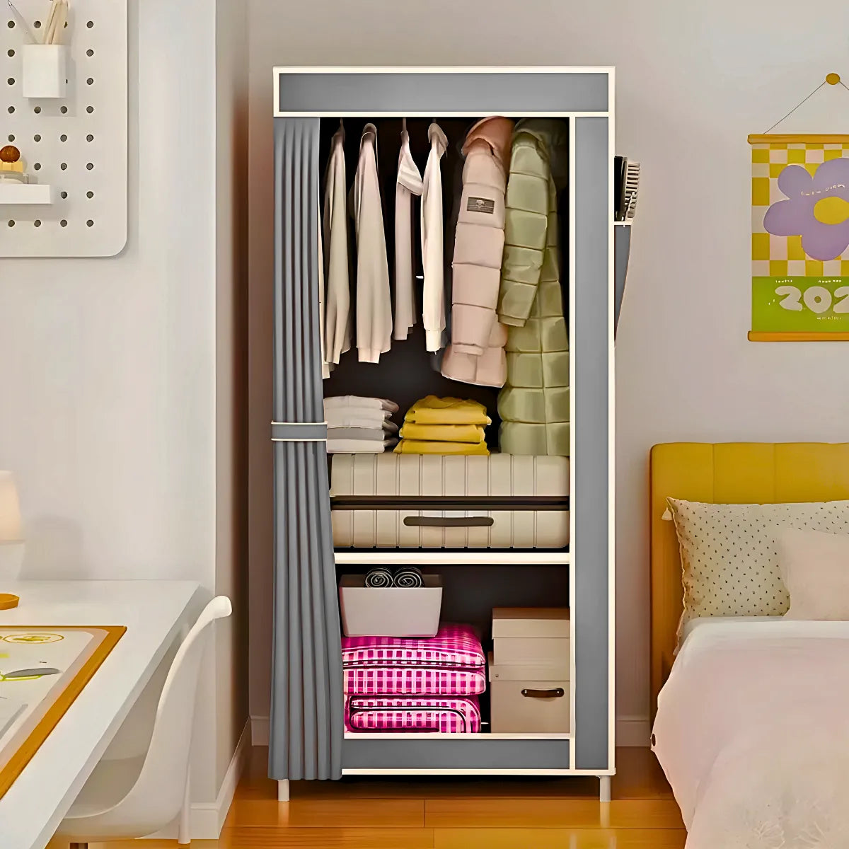 Guarda Roupa Closet Dobrável Organizador com Capa de Tecido - Cinza