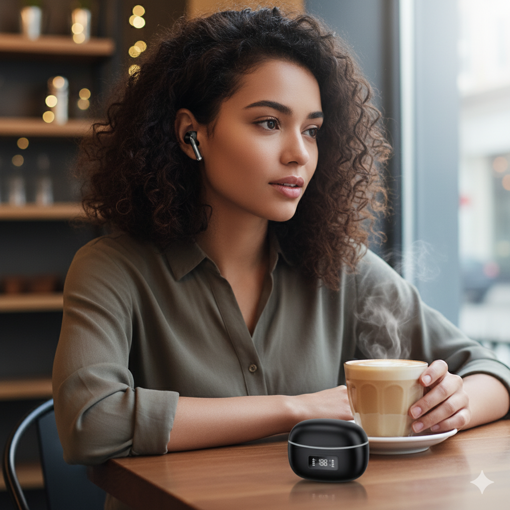 Fone de Ouvido Bluetooth com Tela LED Preto